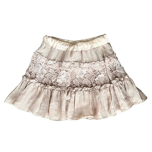 Alexis Women’s Mallory Intermix Blush Pink Lace Ruffled Tiered Mini Skirt Sz S - Picture 2 of 10